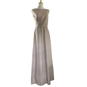 Tahari Dress Womens Medium Silver Shimmer Gown Beaded Evening Maxi Formal